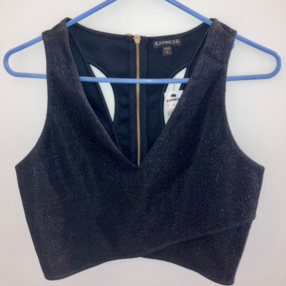 Metallic Black Party Crop Top